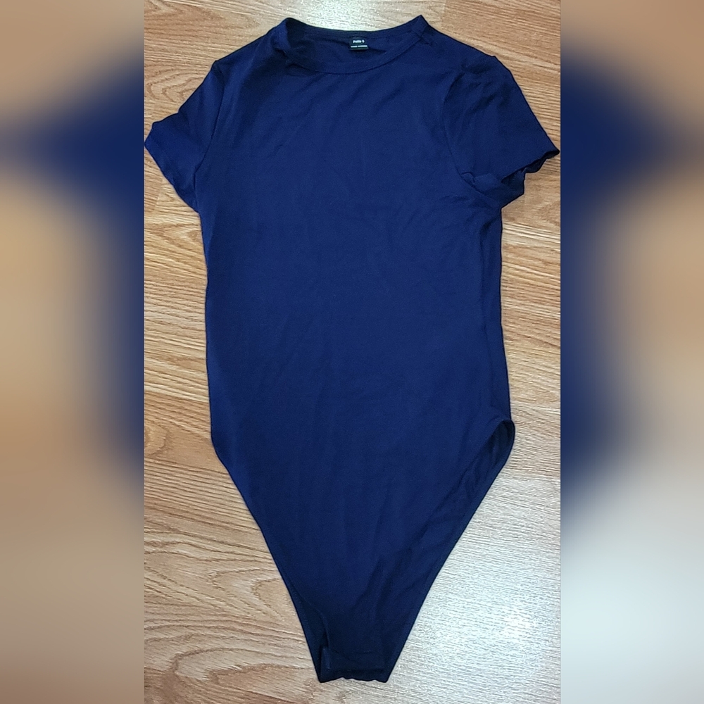 Shein Petite Women's navy blue color round neck short sleeve bodysuit